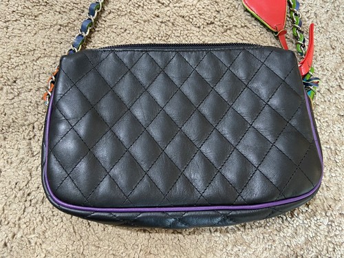 Bolso Bandolera Mywalit Cuero Acolchado Negro Multicolor Correa de Cadena - Imagen 5 de 12