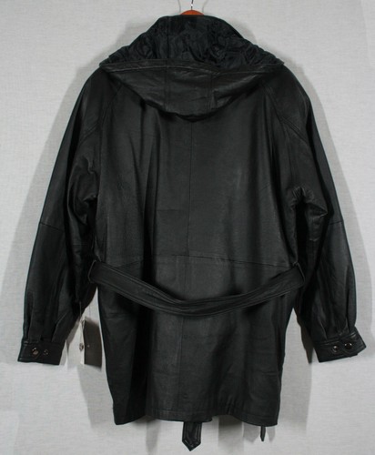 OSCAR PEL SCHWARZ LEDER REISSVERSCHLUSS KAPUZENMANTEL / JACKE GRÖSSE LARGE NEU MIT ETIKETT - Bild 3 von 10