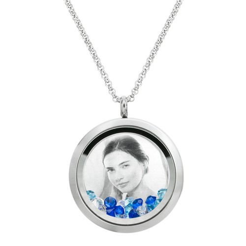 Personalized Photo & Message Engrave Floating Crystals Locket Pendant Necklace - Picture 14 of 54