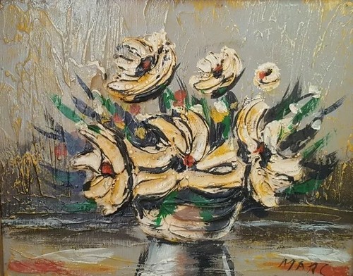 MCM FLORAL STILL LIFE OIL PAINTING HEAVY IMPASTO SIGNED HUNGARIAN ARTIST MARC - Picture 2 of 10