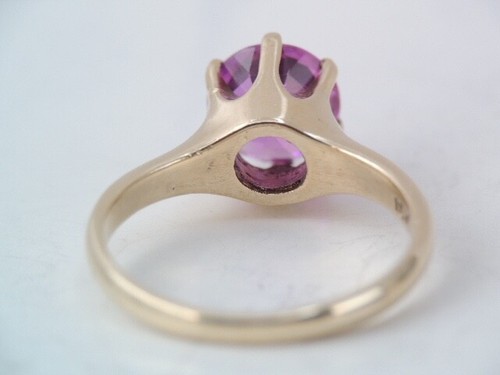 ANTIQUE 10K GOLD PINK SAPPHIRE SOLITAIRE RING sz 6 1/2 - Picture 6 of 7