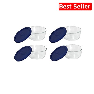 Versatile 4 Cup Glass Storage Containers with Long-Lasting Blue Plastic Lids