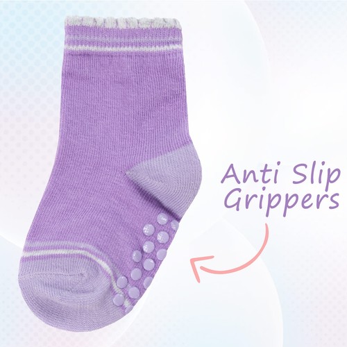 Newborn Baby Girls Socks Mid Calf Anti Slip Grip Multipack 3 6 Pairs 0-18 Months - 第 8/11 張圖片