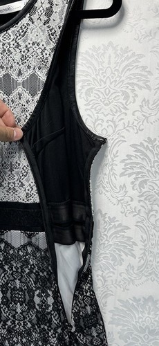 Kensie Kleider schwarz elfenbein Spitze ärmellos Kunstleder Wildlederkleid Größe 12 - Bild 6 von 15