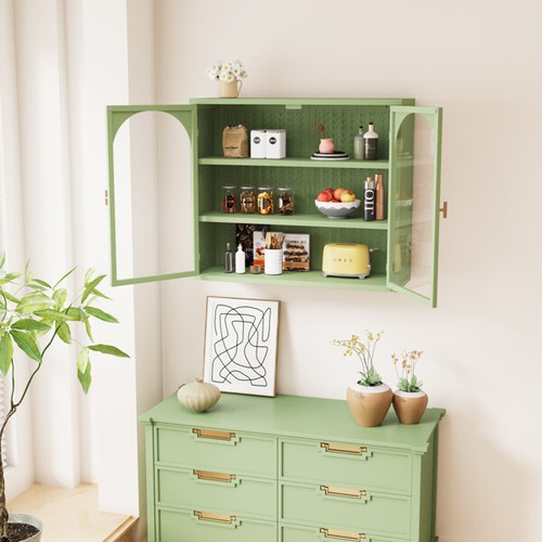 27.56"Glass Doors Modern Two-door Wall Cabinet with Featuring Three-tier - Picture 2 of 5