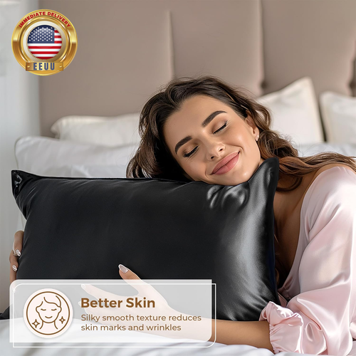 Satin Pillowcase 2 Pack - Queen Size (20"X30", Black) - Silky Pillow Cases for H - Picture 2 of 8