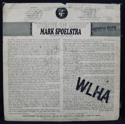 MARK SPOELSTRA: State Of Mind-Folk Blues Promotional Album-ELEKTRA #EKL 307 - Picture 3 of 3