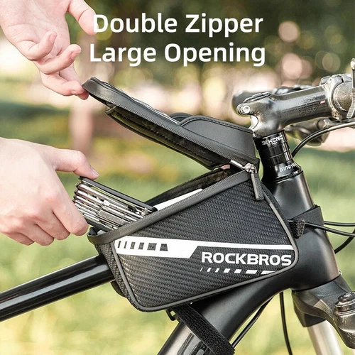 ROCKBROS Cycling Bike Front Bag Double Zipper Touch Screen Reflective Phone Bag - Picture 3 of 10