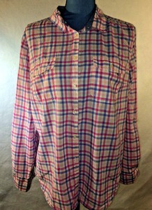 Women-s-Shirt-100-Cotton-Long-Sleeve-Button-Front-Pint-amp-Blue-Plaid