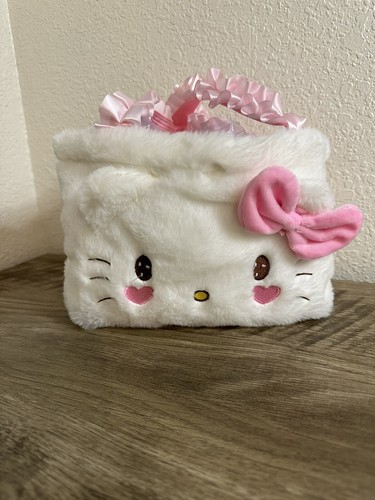 HELLO KITTY WHITE PLUSH GIRL LUNCH BAG hand purse Satchel tote pouch NWOT white - Picture 2 of 9