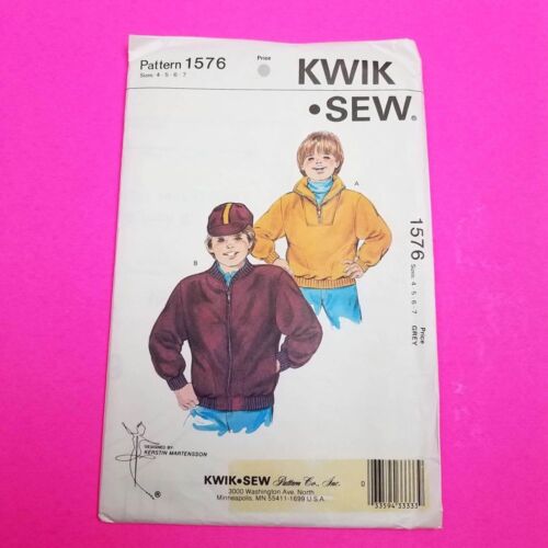 80s Boy's Jacket w/Pockets Sewing Pattern, Vintage Kwik Sew 1576, Sz 4-7 Uncut - Afbeelding 1 van 9
