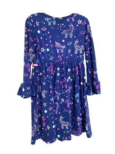 Blueberi Boulevard Size 6 Little Girls Unicorn Dress Blue/Pink Bell Sleeve - Picture 5 of 5