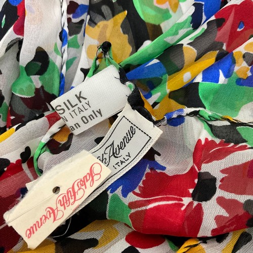 NWT old stock Saks Fifth Avenue 100% Silk bold floral print made in Italy 14x58” - Picture 7 of 10