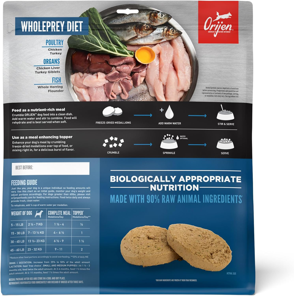 ORIJEN Original Freeze Dried Medallions, Grain Free Dry Dog Food and