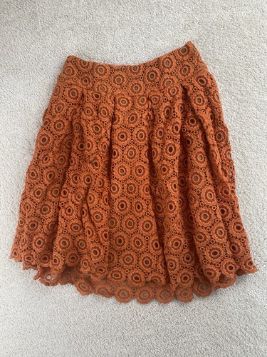 Anthropologie Moulinette Soeurs Skirt Women 4 Orange Eyelet Lace Swing Cottage