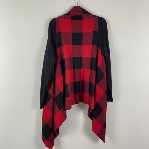 Torrid Plaid Drape Front Cardigan Sweater Size 2X Red Black Open - Picture 6 of 9