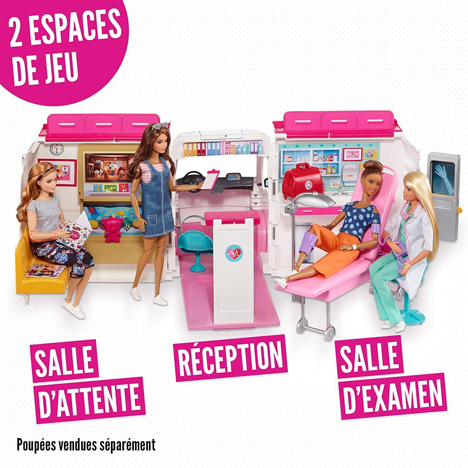 Barbie Véhicule Médical Rose et Blanc Ambulance pour Poupée,Voiture Ambulance Blanc jouet enfant 419956 Barbie Véhicule Médical Rose et Blanc Ambulance pour Poupée,Voiture Ambulance Blanc jouet enfant 419956