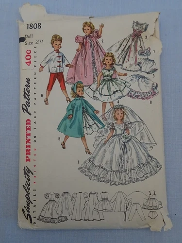 Vintage 1950s Simplicity 1808 Doll Clothes Sewing Pattern 18" Miss Revlon Cissy