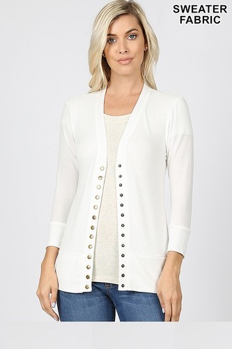 Zenana 3/4 Elbow Sleeve Snap Button Soft V-Neck Knit Sweater CARDIGAN S M L XL - Picture 14 of 18