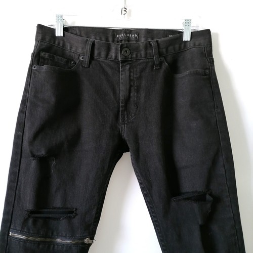 Bullhead Denim Co. Men's Black Distressed Mid Rise Skinny Jeans Size 30x30 - Picture 2 of 8