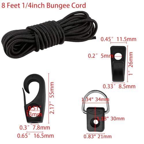 Kayak Deck Rigging Kit Accessory 8 ft Bungee Rope with Bungee Rope Ends - Picture 2 of 7
