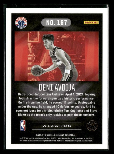 2020-21 Panini Illusions Deni Avdija #167 SAPPHIRE RC Washington Wizards - Picture 2 of 2