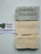 3 BARS GOAT MILK SOAP OATMEAL LAVENDER CHARCOAL HAPPY GOAT CREAMERY CHEAP BULK