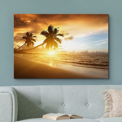 16"x24"-Sunset Beach Landscape Wall Art Nature Canvas Print - Picture 3 of 5