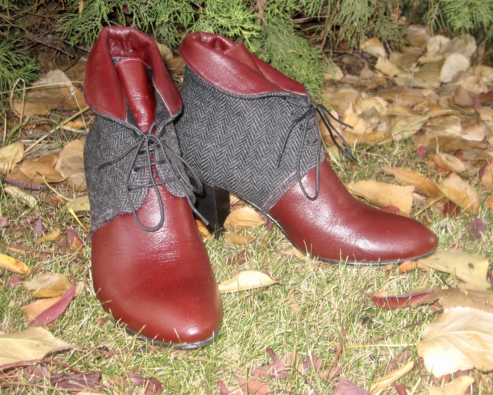 botas para mujer Tweed Cuero Burdeos Colección Limitada Hecho a Mano Nuevo botas para mujer Tweed Cuero Burdeos Colección Limitada Hecho a Mano Nuevo