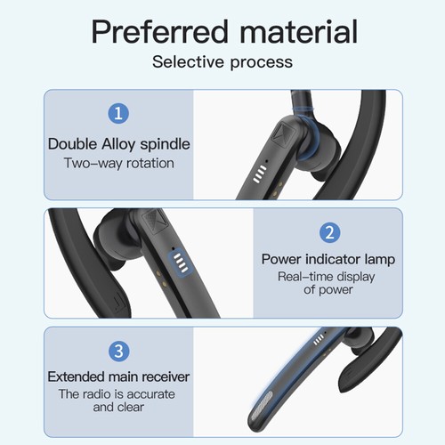 Trucker Wireless Bluetooth 5.0 Headset Earpiece Dual Mic Noise Cancelling UK - Zdjęcie 15 z 25