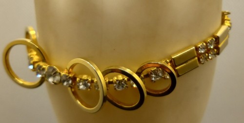 SAC Signed Mostly Rubbed Out Celestial Gold-tone Rhinestone Bracelet W/ Safety - Picture 4 of 9