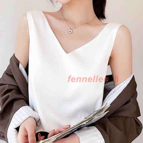 Women Silk Satin Camisole Top Sleeveless V-Neck Casual Blouse Plain Tank T-shirt - Bild 6 von 33