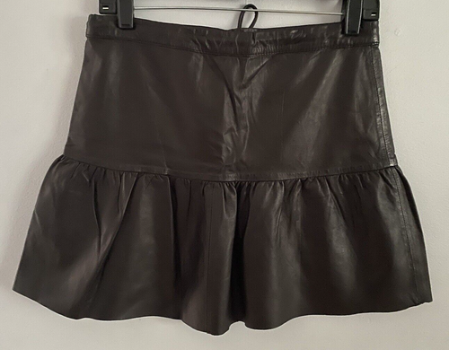 AllSaints 100% Lamb Leather Ruched Haslam Mini Skirt Black Size US 0/ UK 4 - Picture 3 of 5