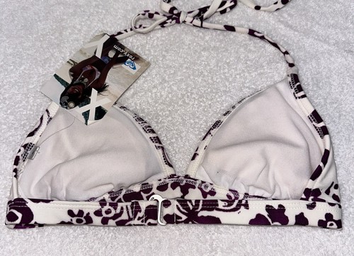 NWT Roxy Swimsuit 2pc Bikini Set Sz S Low Bottom Purple Floral Tri Bra Hook Back - Picture 3 of 7