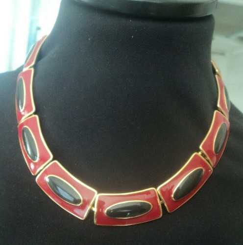 Super Monet Halskette / Halsband & Ohrring Set + Kiste - Rot & Schwarz - Bild 3 von 12