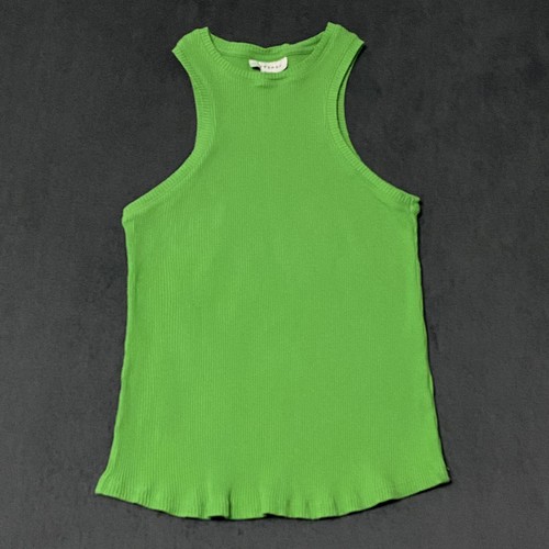 Topshop Muscle Tank Top Womens Size 12 Bright Green Sleeveless Ribbed Knit Shirt