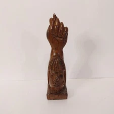 Rare 7" Wooden Figa Fist Sculpture With Indian Head on Bottom in Excellent Cond.