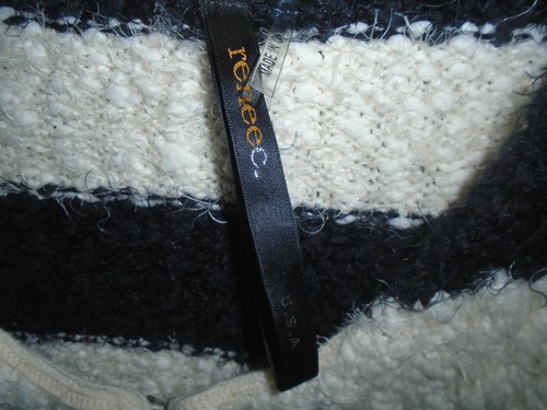RENEE C. BLACK WHITE STRIPE CARDIGAN SWEATER COAT WOMEN'S SIZE S - Picture 2 of 7