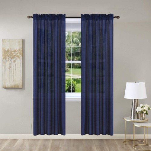 2PC SET NEW STYLE SOLID SILKY LINEN SEMI SHEER WINDOW CURTAIN PANEL OR VALANCE - Picture 10 of 35
