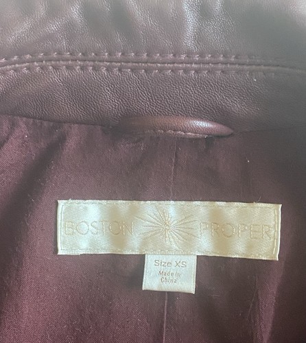 Boston Proper Burgundy Genuine Leather Moto Biker Jacket Women XS Gold Hardware - Picture 10 of 11