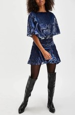 Free People Manuka Velvet Burnout Mini Dress Blue XS New* KC808-809