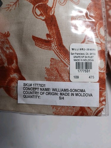 Williams-Sonoma "Uva" 8 manteles individuales y 8 servilletas de tela NUEVO - Imagen 4 de 8