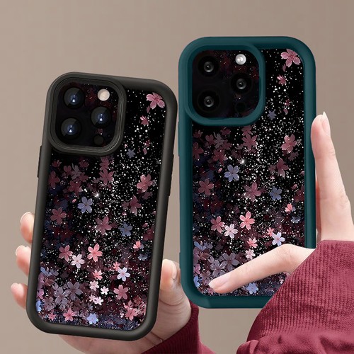 Coque souple à fleurs pailletées pour iPhone 16 Pro Max 15 14 13 12 11 X 8 Cover - Picture 9 of 21