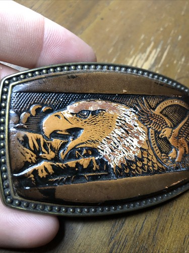 Hebilla de cinturón de águila vintage Alumaline 4108 latón y cuero en relieve BB-317 - Imagen 3 de 5