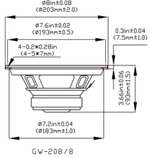 2 Goldwood Sound GW-208/8 OEM 8" Woofers 200 Watt each 8ohm Replacement Speakers