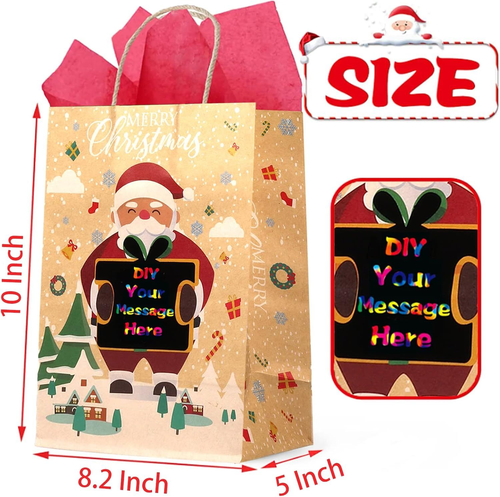 12 PCS Christmas Gift Bags Holiday Kraft Bags with Scratch Paper Colorful - Picture 3 of 7