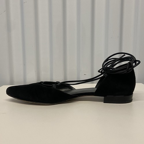VTG 90s/Y2K Stuart Weitzman Black Suede Ankle Wrap Pointed Toe Flats Women’s 7 M - Picture 18 of 23