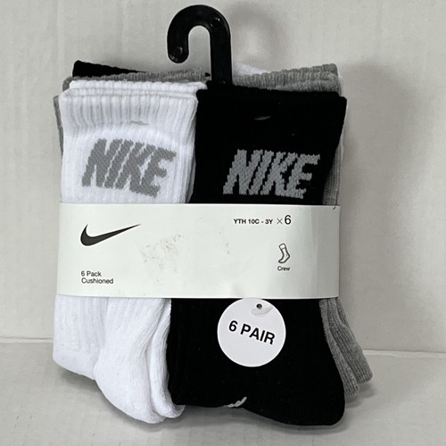 Nike Kids Performance Crew Cushioned Training Socks Sz XS 5-7 Shoe 10C-3Y 6-Pack - Picture 2 of 7