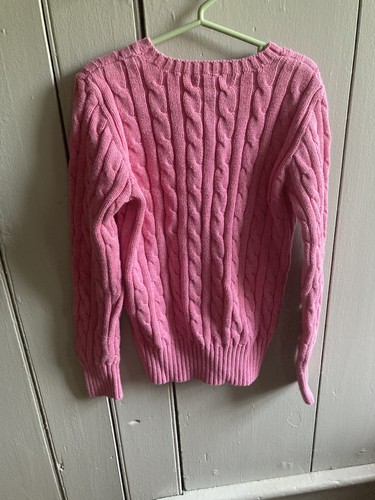 Ralph Lauren Sweater Girls Large Pink 100% Cotton Cable Knit Embroidered Logo M - Picture 2 of 6