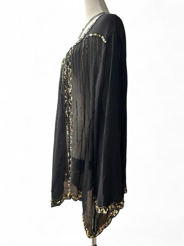 NWT Denim 24/7 Sheer Tunic Top Sequin Embroidery Sz 26W Goth Glam Statement Top - Picture 3 of 9